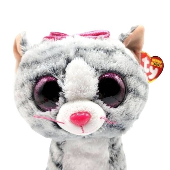 2/$15 Ty Beanie Boos Plush Gray 9" Glitter Eyes Tabby Kitten Tag 2016 Kiki Cat - Picture 2 of 11